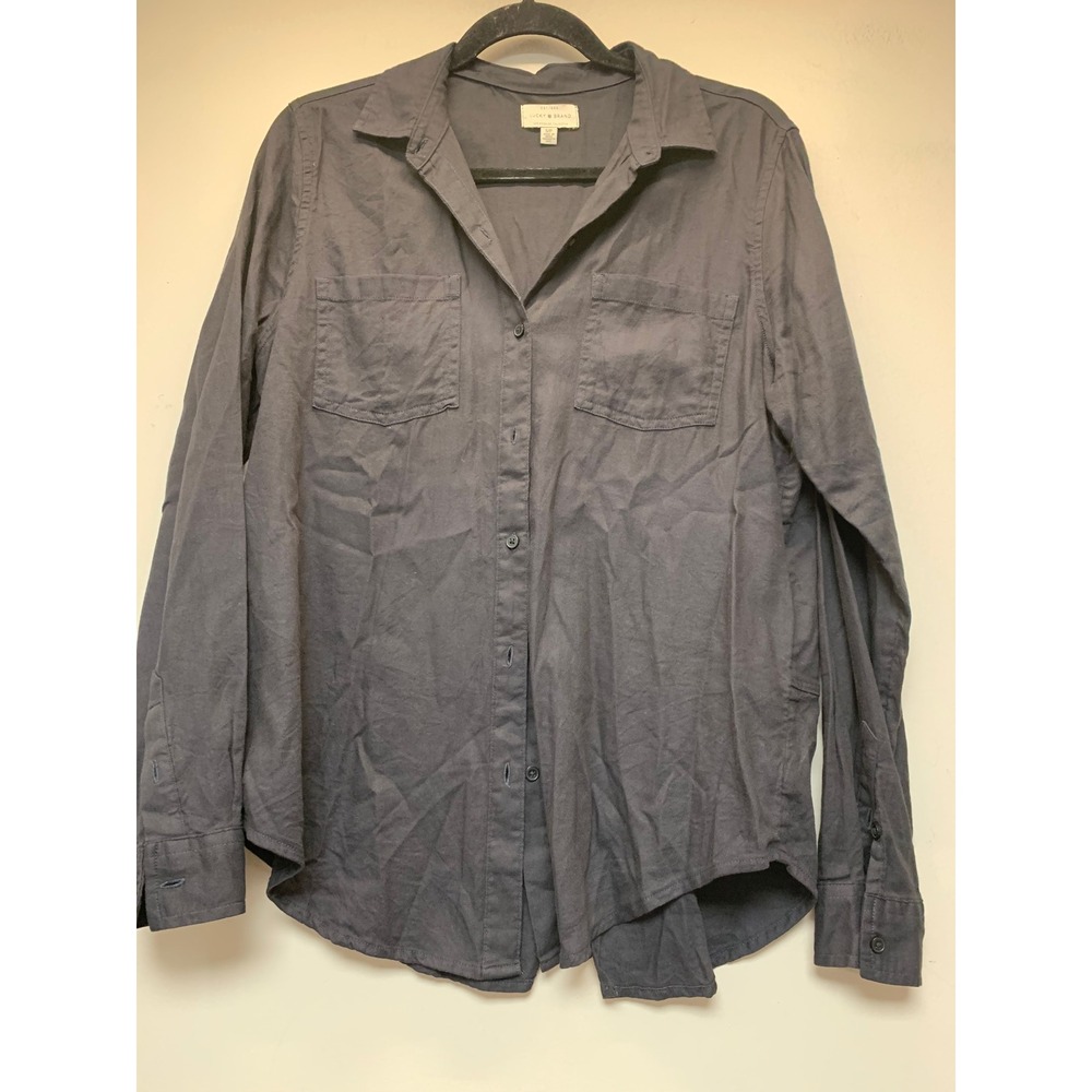 Lucky Brand Button Down Shirt Womens Small Dark Grey Excellent‎ Split Back Hem